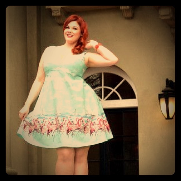 Cherry Velvet Dresses & Skirts - Cherry Velvet Flamingo Pinup Retro Dress 0X, NEW